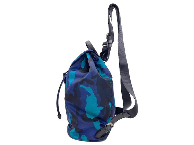 Prada Camouflage Pattern Backpack in Blue Nylon - view 3
