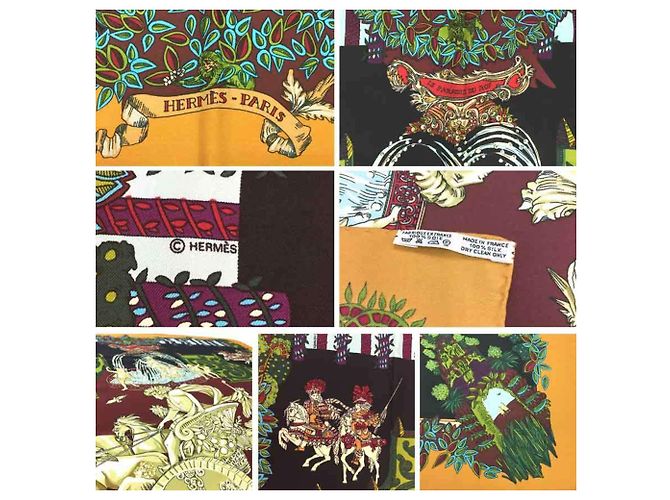 Foulard in seta Carre 90 di Hermès Nero Arancione Giallo - vista 2