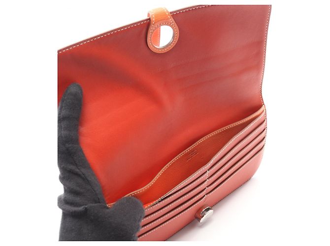 Hermès Portafoglio bifold lungo Dogon in pelle Hermes Rosso - vista 9