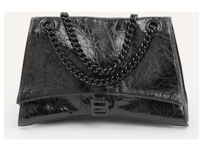 Borsa a spalla Balenciaga Crush media in pelle nera Nero - vista 4