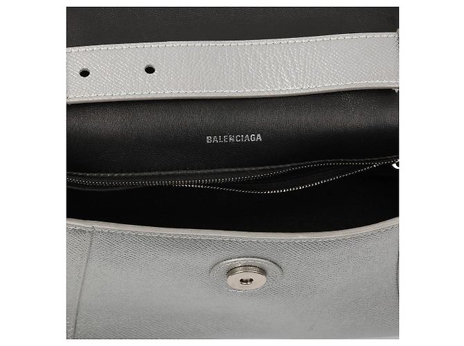 Borsa a spalla Balenciaga Downtown in pelle argento metallizzato - vista 3