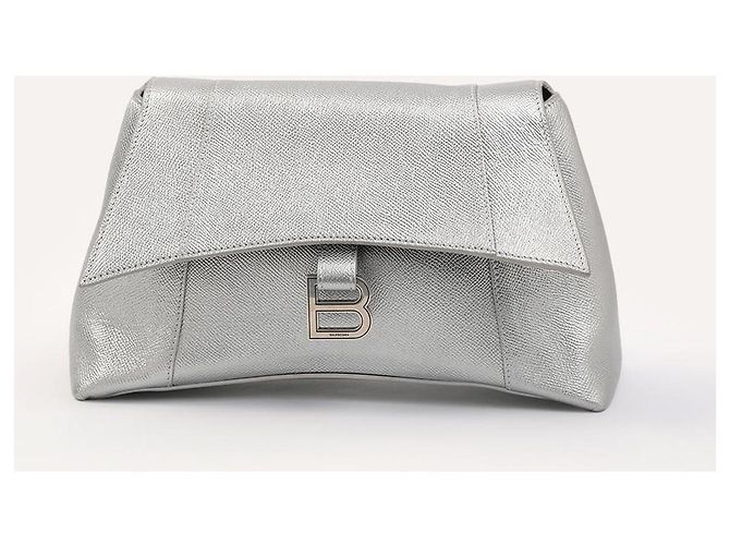 Borsa a spalla Balenciaga Downtown in pelle argento metallizzato - vista 4