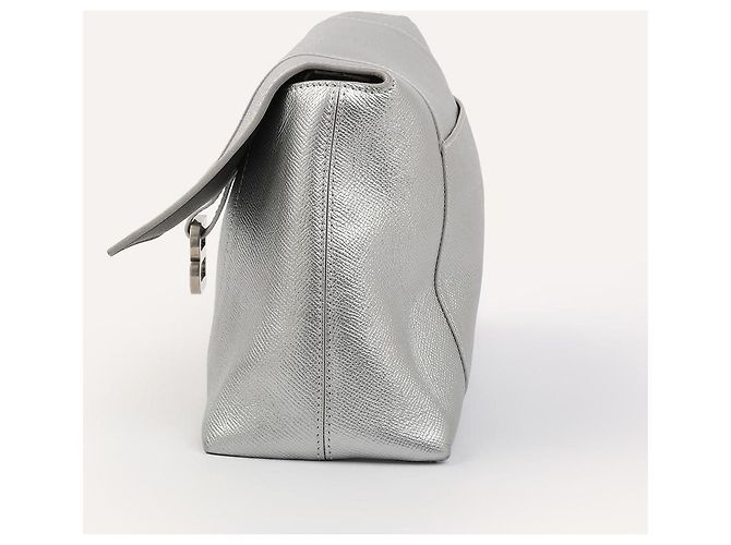 Borsa a spalla Balenciaga Downtown in pelle argento metallizzato - vista 5