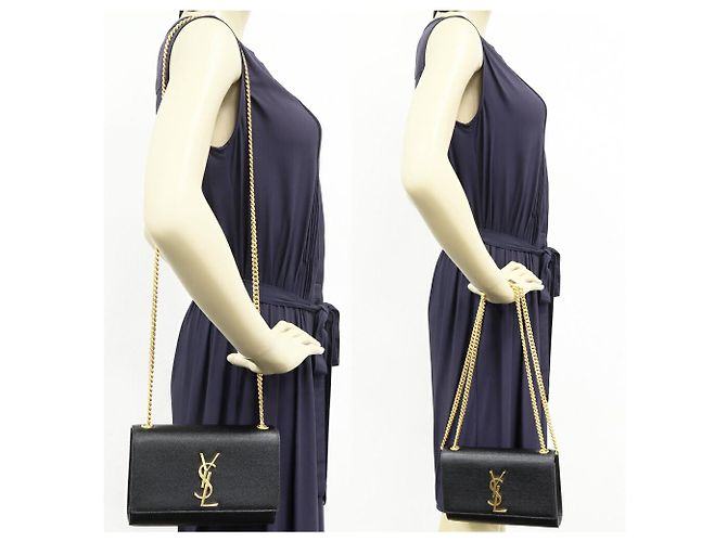 Yves Saint Laurent Borsa a Spalla 2 in 1 in Pelle di Vitello Grana Saint Laurent KATE Nero - vista 2