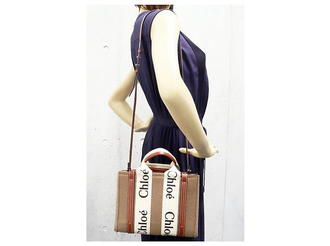 Chloé Borsa Woody Small 2way in feltro/pelle/nylon di Chloe Marrone Crudo - vista 2