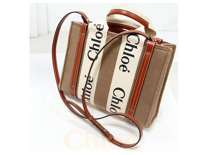 Chloé Borsa Woody Small 2way in feltro/pelle/nylon di Chloe Marrone Crudo - vista 3