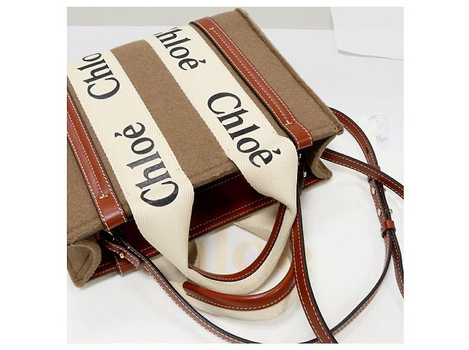 Chloé Borsa Woody Small 2way in feltro/pelle/nylon di Chloe Marrone Crudo - vista 5