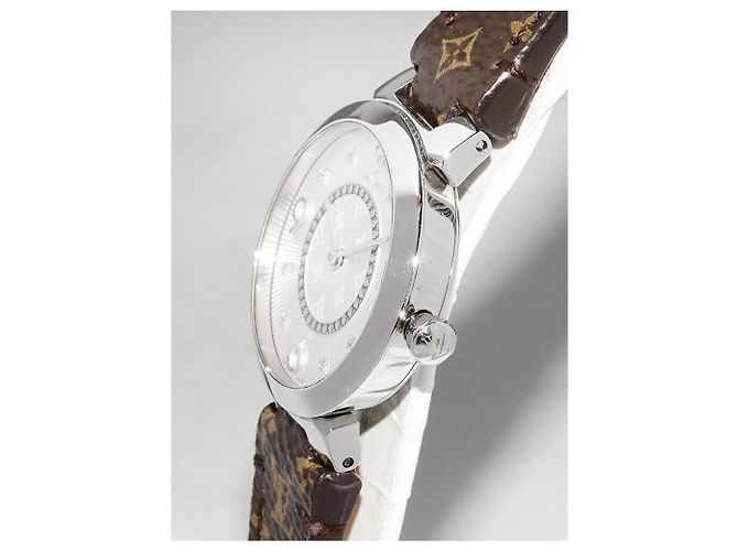 Louis Vuitton Tambour Slim Uhr aus Edelstahl Silber - Ansicht 3