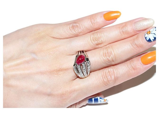 Autre Marque Pt900 Rubin-Diamant-Ring Rot - Ansicht 2
