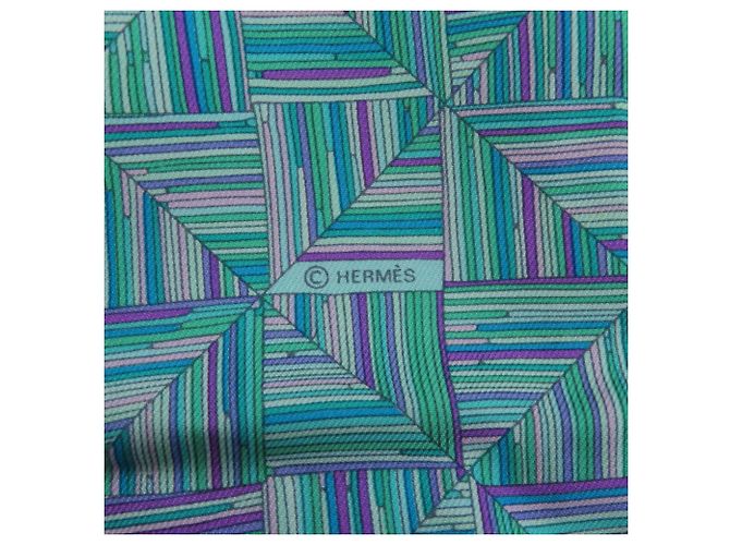 Écharpe en soie à motif géométrique Hermès Violet Turquoise - vue 4
