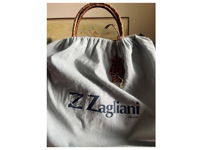 Borsa a mano Zagliani Bugatti in pelle di coccodrillo caramello - vista 3