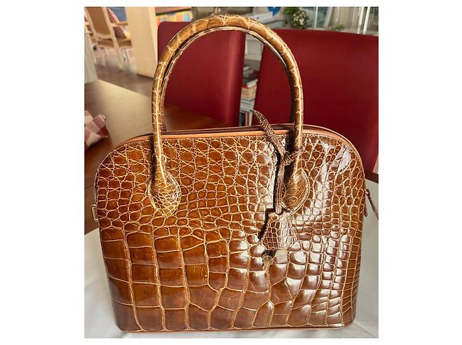 Borsa a mano Zagliani Bugatti in pelle di coccodrillo caramello - vista 4