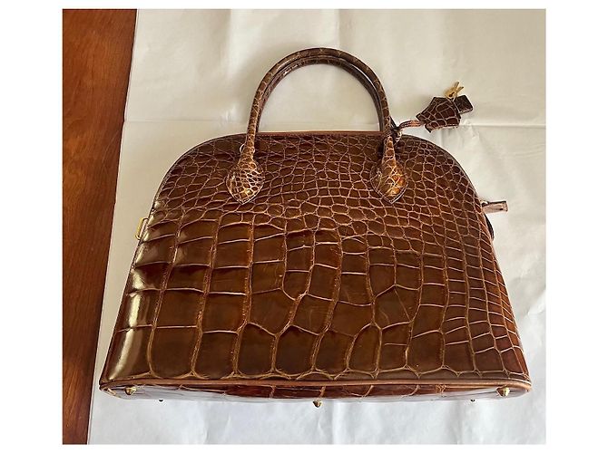 Borsa a mano Zagliani Bugatti in pelle di coccodrillo caramello - vista 5