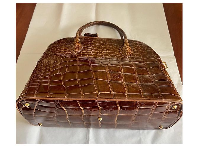 Borsa a mano Zagliani Bugatti in pelle di coccodrillo caramello - vista 7