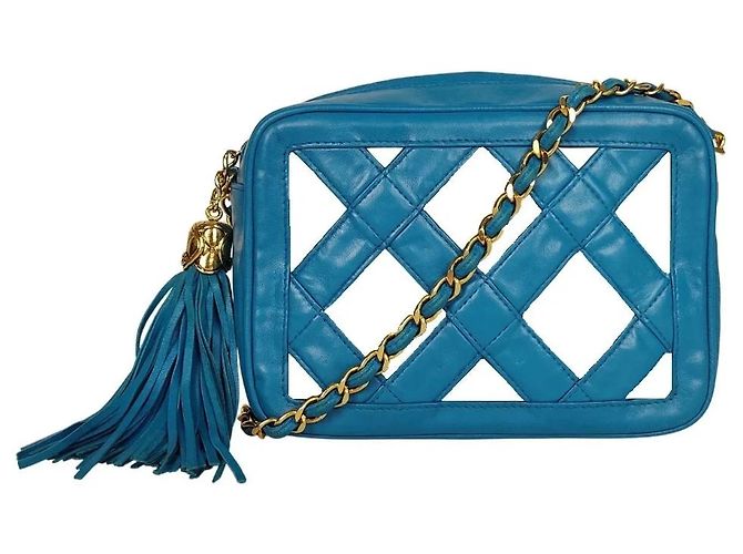 Vintage Chanel Kameratasche mit Fransen Blau - Ansicht 2