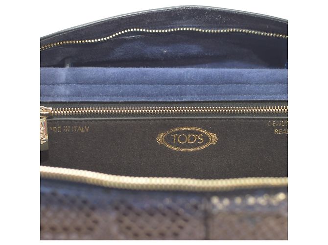 Bolso bandolera grande de piel de serpiente azul y negro TOD'S Wave con asa superior. - vista 12