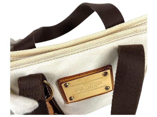 Borsa Tote Louis Vuitton Antigua Cabas PM Marrone Bianco - vista 10