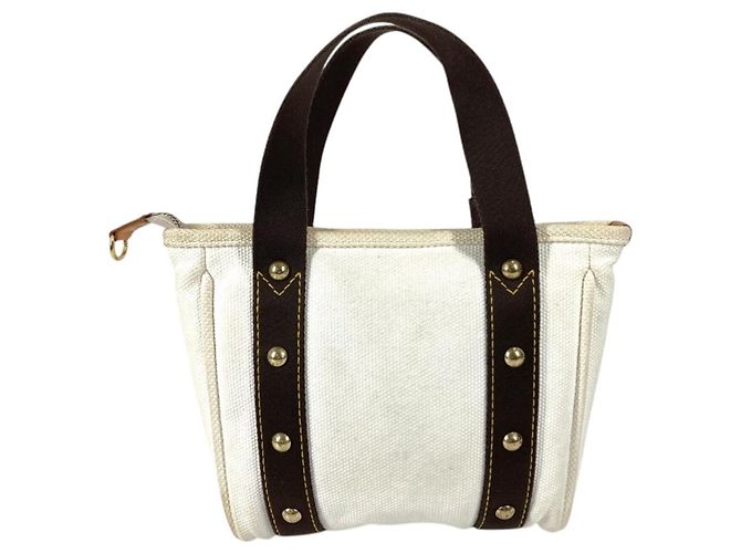 Borsa Tote Louis Vuitton Antigua Cabas PM Marrone Bianco - vista 2