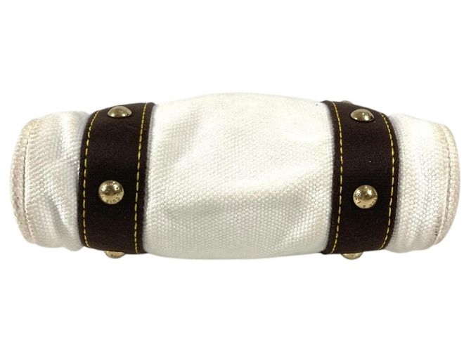 Borsa Tote Louis Vuitton Antigua Cabas PM Marrone Bianco - vista 5