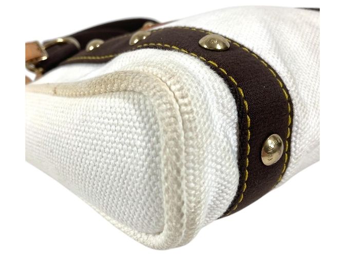 Borsa Tote Louis Vuitton Antigua Cabas PM Marrone Bianco - vista 7