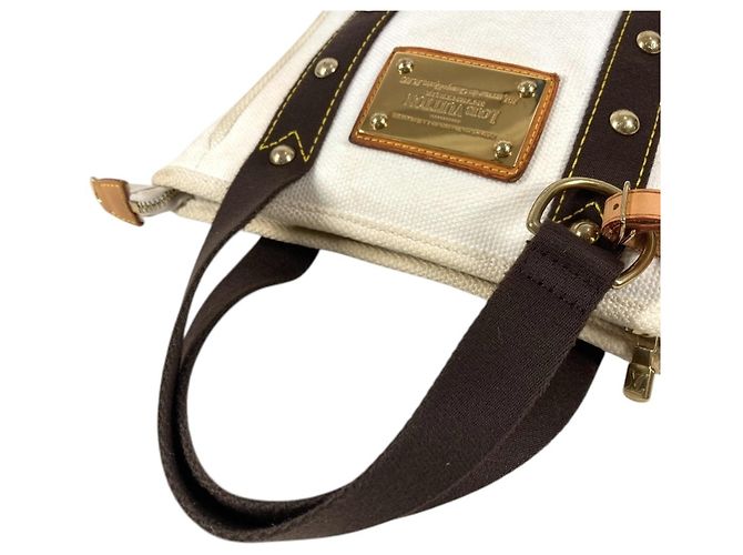 Borsa Tote Louis Vuitton Antigua Cabas PM Marrone Bianco - vista 8
