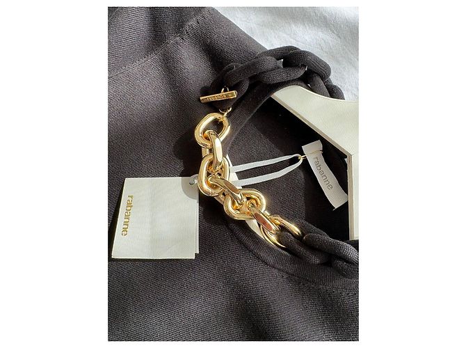 Paco Rabanne Vestido negro con collar de cadena dorada - vista 5