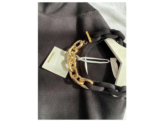 Paco Rabanne Vestido negro con collar de cadena dorada - vista 7