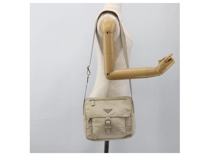 PRADA Schultertasche Nylon Beige Silber Authentisch bs33739 - Ansicht 28