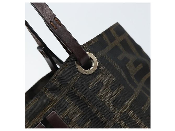 Borsa a mano in tela Zucca FENDI nera e marrone Auth ep13621 Nero - vista 10