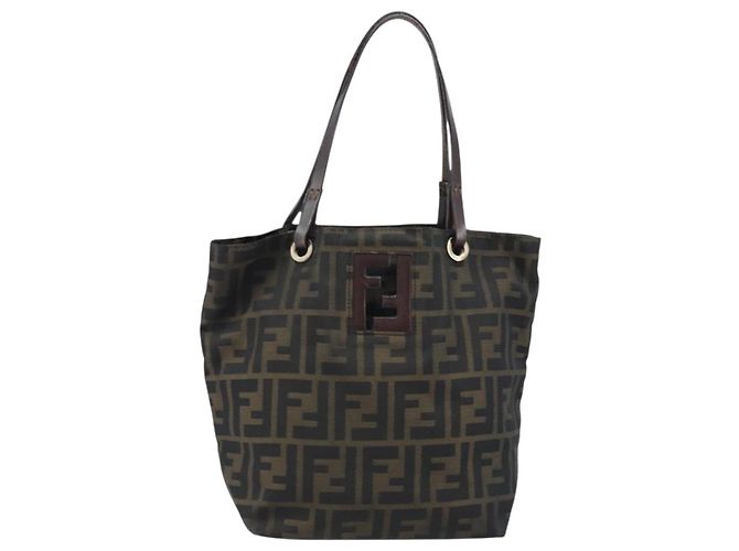 Borsa a mano in tela Zucca FENDI nera e marrone Auth ep13621 Nero - vista 13
