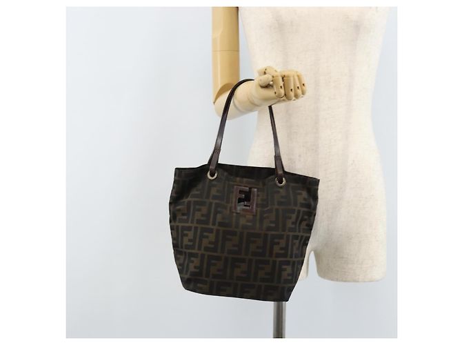 Borsa a mano in tela Zucca FENDI nera e marrone Auth ep13621 Nero - vista 22