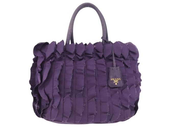PRADA Borsa a mano in nylon pelle viola oro Auth 173998 D'oro Porpora - vista 13