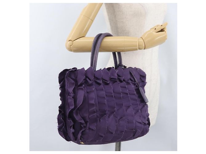 PRADA Borsa a mano in nylon pelle viola oro Auth 173998 D'oro Porpora - vista 24