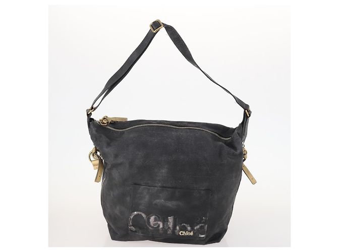 Chloé Borsa a Spalla Chloe in Pelle Nylon 2 Set Nero Oro Auth bs33358 D'oro - vista 2