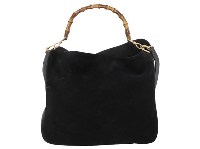 Bamboo Borsa a Spalla GUCCI in Camoscio 2 in 1 Nero Oro 001 2058 1577 Auth 171654 D'oro - vista 13