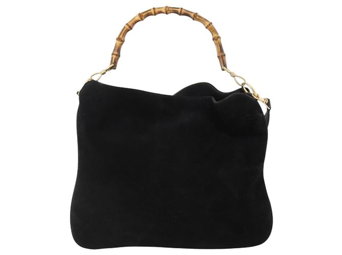Bamboo Borsa a Spalla GUCCI in Camoscio 2 in 1 Nero Oro 001 2058 1577 Auth 171654 D'oro - vista 2