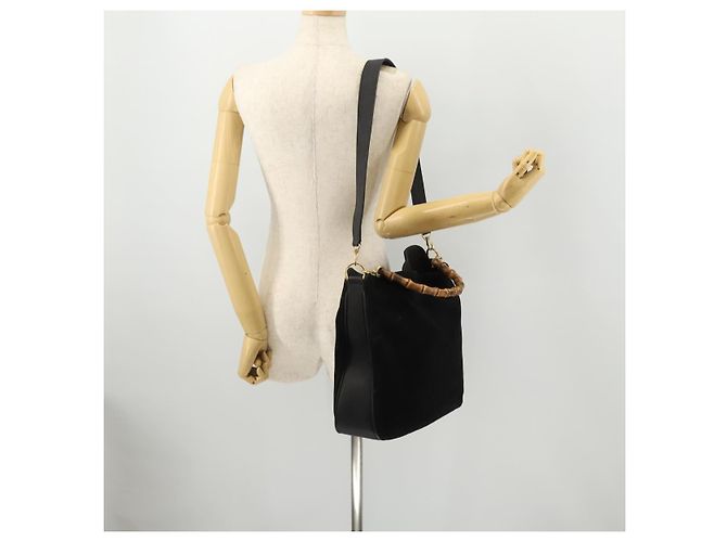 Bamboo Borsa a Spalla GUCCI in Camoscio 2 in 1 Nero Oro 001 2058 1577 Auth 171654 D'oro - vista 23