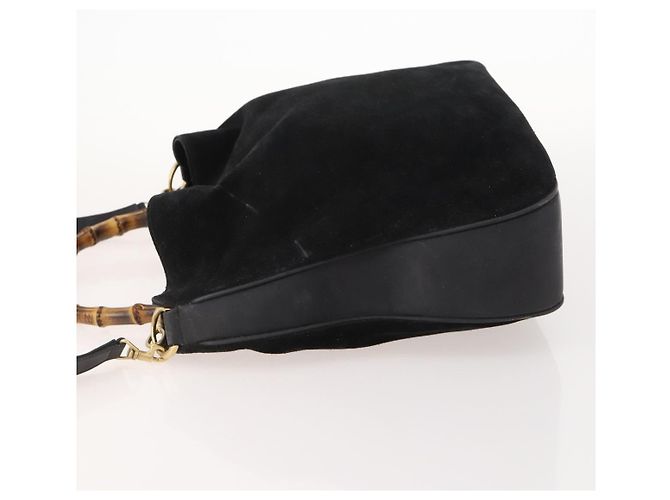 Bamboo Borsa a Spalla GUCCI in Camoscio 2 in 1 Nero Oro 001 2058 1577 Auth 171654 D'oro - vista 4