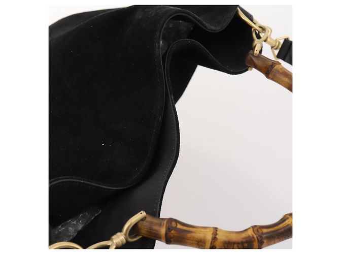 Bamboo Borsa a Spalla GUCCI in Camoscio 2 in 1 Nero Oro 001 2058 1577 Auth 171654 D'oro - vista 6