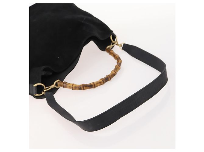 Bamboo Borsa a Spalla GUCCI in Camoscio 2 in 1 Nero Oro 001 2058 1577 Auth 171654 D'oro - vista 7