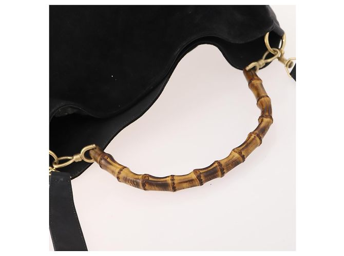 Bamboo Borsa a Spalla GUCCI in Camoscio 2 in 1 Nero Oro 001 2058 1577 Auth 171654 D'oro - vista 8