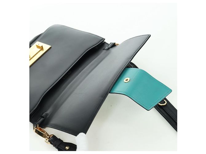 Prada Bolso de Hombro de Cuero Gris Dorado Auth 173314V Castaño - vista 10