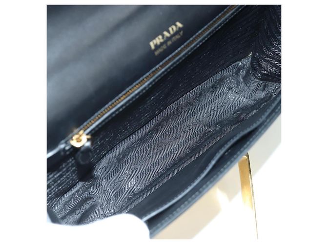 Prada Bolso de Hombro de Cuero Gris Dorado Auth 173314V Castaño - vista 11