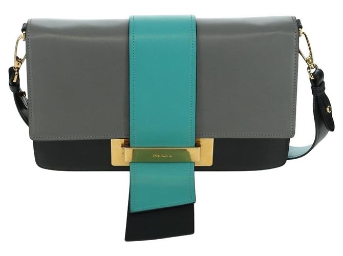 Prada Bolso de Hombro de Cuero Gris Dorado Auth 173314V Castaño - vista 13