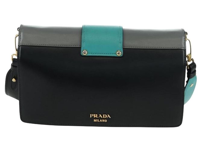 Prada Bolso de Hombro de Cuero Gris Dorado Auth 173314V Castaño - vista 2
