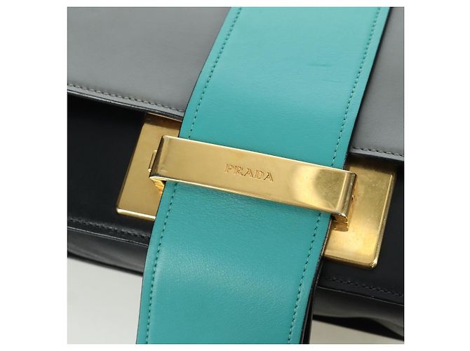 Prada Bolso de Hombro de Cuero Gris Dorado Auth 173314V Castaño - vista 20