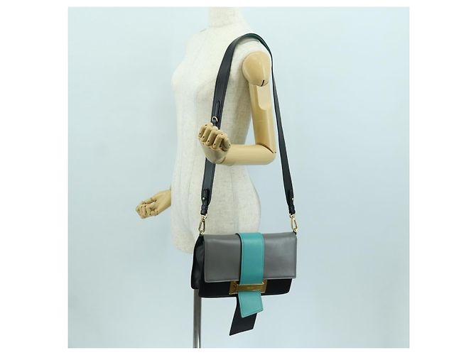 Prada Bolso de Hombro de Cuero Gris Dorado Auth 173314V Castaño - vista 27