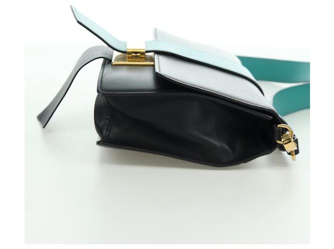 Prada Bolso de Hombro de Cuero Gris Dorado Auth 173314V Castaño - vista 4