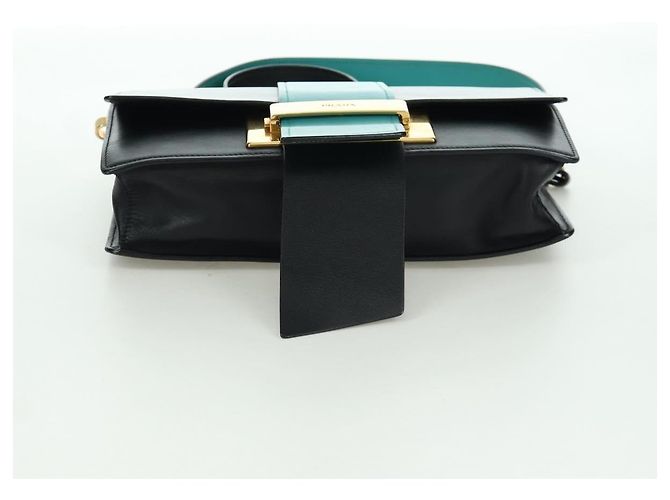 Prada Bolso de Hombro de Cuero Gris Dorado Auth 173314V Castaño - vista 5
