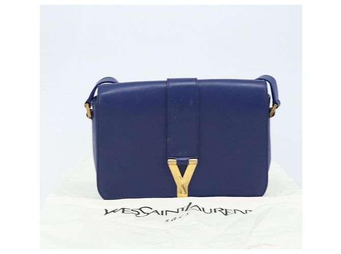 Sac à bandoulière Y Line en cuir bleu et or SAINT LAURENT 311214 Auth 172514V Doré - vue 12